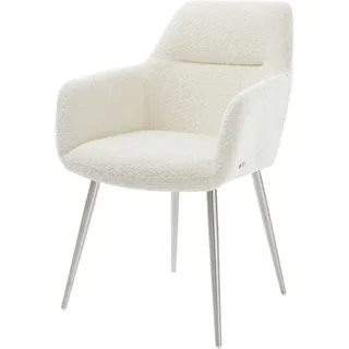 DeLife Esszimmerstuhl Pejo-Flex Bouclé Weiß 4-Fuß konisch Edelstahl