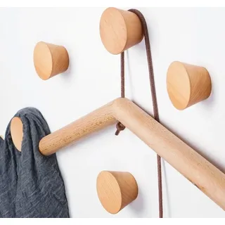 Set mit 4 starken Kleiderhaken aus Holz (Buche, Nr. 1 auf dem Foto)