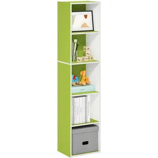 Furinno PASIR 5-stöckiges offenes Bücherregal, Grün/Weiß | Bücherregal, 23,7 x 30,5 x 132,2 cm, für Wohn- und Schlafzimmer, Homeoffice