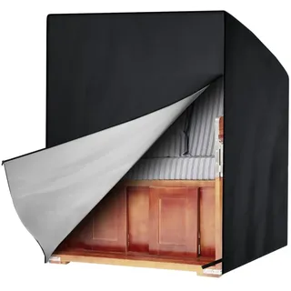 Awnic Strandkorb Schutzhülle Winterfest 2 Sitzer Oxford 135×105×175/140cm | Wasserdicht Schutzhülle Strandkorb 2 Sitzer mit Reißverschluss, Rollo-Design Plane für Strandkorb, UV-beständig, Schwarz