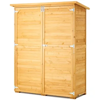 VEVOR Geräteschuppen 1400 x 600 x 1715 mm, großer Geräteschrank aus Holz mit wasserdichtem Dach und Metallrahmen, doppelt verschließbare Türen, Gerätehaus, Gartenschrank mit Regalen & Boden