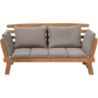 Beliani Gartenbank Holz Hellbraun verstellbare Armlehnen Auflagen beige/Taupe Portici