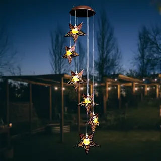 ZVO Solar Windspiele mit Stern, Solar Windspiel für Draußen Solarleuchten Warme LED Wasserdicht Gartenlampe, Hängeleuchte Garten Deko für Außen Balkon Terrasse Party Baum Geschenke