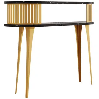 Mirjan24 Konsolentisch Roenni Oval Gold , Goldfarben, Schwarz , Metall , Oval,Oval , 25x86x100 cm , Wohnzimmer, Wohnzimmertische, Konsolentische