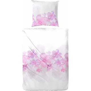 Bettwäsche PRIMERA "Zelis", pink (weiß, pink), B/L: 155cm x 220cm, 1 Stk., 1 Stk., Mako-Satin, B/L: 80cm x 80cm, 2 Stk., Mako-Satin, Obermaterial: 100% Baumwolle, Bettwäsche, Bettwäsche, mit romantischen Blumen