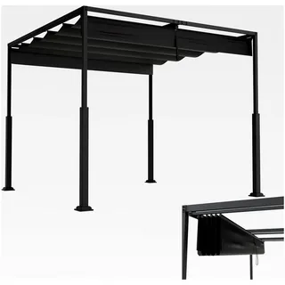 Pergola Pavillon 3x3 m mit stabilem Stahlrahmen und verstellbarem Schiebedach, Terrassendach aus PA-beschichtetem Polyester, wetterfester Sonnenschutz für Garten und Terrasse (Schwarz) - Schwarz