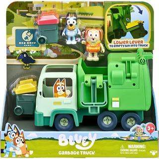 Bluey-Spielset mit Müllwagen und Müllabfuhr hilft beim Sortieren und Abholen von Abfällen. Inklusive: 2 Figuren, 1 Müllwagen, 2 Zubehör