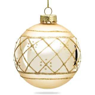 SIKORA Highlights 4er Set ausgefallene Christbaumkugeln aus Glas Champagner besondere Weihnachtskugel Christbaumschmuck, Farbe | Modell:Modell Wien Champagner, Höhe in cm:8 cm