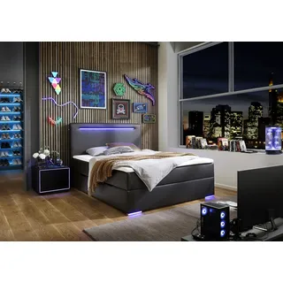 Boxbett MEISE.MÖBEL "Candela inkl. Bettkasten, Topper & LED-Beleuchtung an Kopfteil & Füßen", schwarz, B:142cm L:211cm, Kunstleder;Vorderseite: 100% PU, Rückseite: 85% Polyester, 15% Baumwolle, Komplettbetten, Boxbett