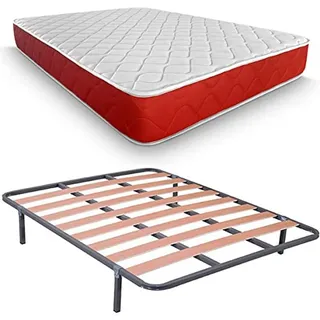 Duérmete Online - Komplett mit viskoelastischer Matratze Lite Viscogel wendbar, Lattenrost Basic + 6 Beine, Set, 135 x 190 cm.