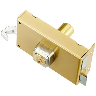 BRICARD 1823 Kastenschloss, horizontale Ziehung 5 Haltestifte wendbar Ziehen/Schieben 140 x 85 Dore rechts, gold