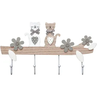 SPOTTED DOG GIFT COMPANY Garderobenhaken Kinder mit Katzenmotiv, Kleiderhaken Holz 4 Haken Kindergarderobe, Wandhaken Kinderzimmer & Flur, Katzendeko Wanddeko Geschenk Katzenliebhaber Tierliebhaber