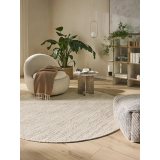 benuta Pure Wollteppich Rocco Cream ø 200 cm rund , Creme , Textil , Uni , Rund , 200x200 cm , Care & Fair, Handmade in India , pflegeleicht , Teppiche und Böden, Teppiche, Schafwollteppiche