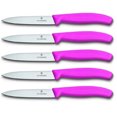 Victorinox 5-tlg Gemüsemesser Set Swiss Classic Pink – 10 cm ohne Wellenschliff – Tomatenmesser