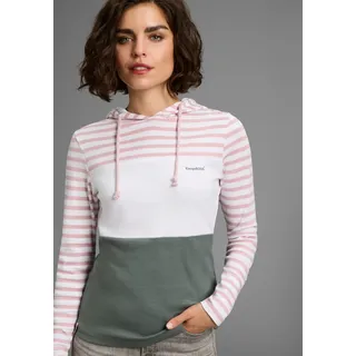 Kapuzenshirt KANGAROOS, Damen, Gr. 36/38, rosé, salbei, Rippware, Obermaterial: 100% Baumwolle. Kapuzenfutter: 100% Baumwolle, gestreift, figurbetont hüftbedeckend, Shirts Kapuzenshirt, Langarm, sehr figurbetont, mit Colourblocking-Optik, Topseller
