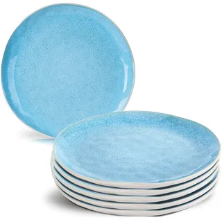 MIAMIO – 6 x 20 cm Teller/Speiseteller Set aus Steingut Keramik Geschirr Set Handmade - Lumera Kollektion (Blau)