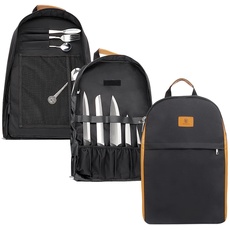 FIREDOG Kochmesser-Rucksack, Messer-Kochtasche für Köche und Studenten, 21+ Taschen für Messer und Küchenutensilien (schwarz, Schlingenstil), Schwarz , Schlingenstil