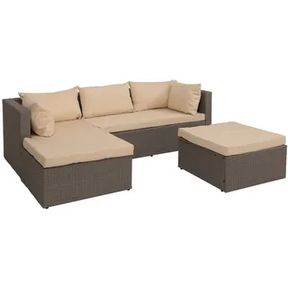Mendler Poly-Rattan Garnitur HWC-O46 7-tlg. Grau/Beige