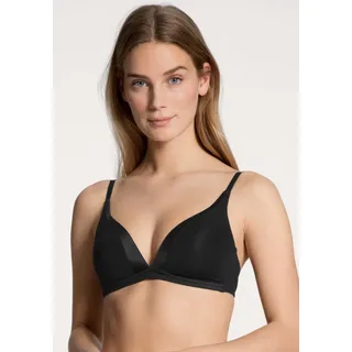 Triangel-BH CALIDA "Cate", Damen, Gr. 75, Cup C, schwarz, Single Jersey, Obermaterial: 85% Baumwolle, 15% Elasthan, unifarben, normal, BHs Triangel-BH, Satinblende, ohne Bügel, Single-Jersey Qualität, elastisch, weich