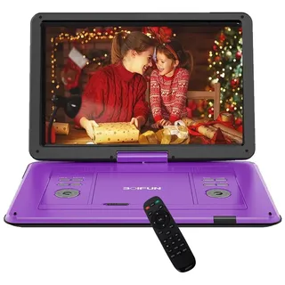 BOIFUN 17,5’’ Tragbarer DVD Player mit 15,6’’ HD Display, 6 Stunden Wiederaufladbare Batterie, Unterstützung für USB/SD-Karte/AV-Übertragung, Sync TV/Projektor Bildschirm, Schwarz, BOIFUN