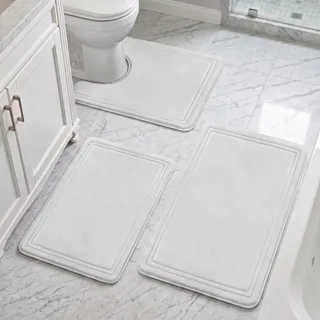 NAKIHOUSE Badezimmerteppich Set 3 Teilig (40x60 cm + 50x80 cm + 50x60 cm) | 2 cm Dicker Memory-Schaum Badematte, Rutschfest, Saugstark & Waschbar, Weiche Badezimmergarnitur in Grau