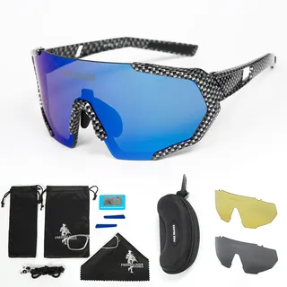 FREE SOLDIER Polarisierte Sport Sonnenbrille mit 3 Wechselgläsern für Herren Damen Fahrradbrille UV400 Leichte Rennrad Brille Beim Reiten Wandern Segeln Angeln Fahren Golf(Gitterstil + Blau)