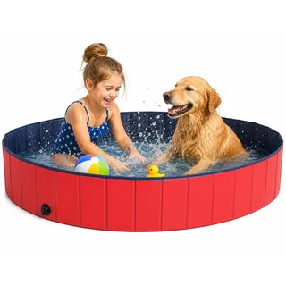 LIONTO Hundepool faltbar Ø 160 cm blau/rot