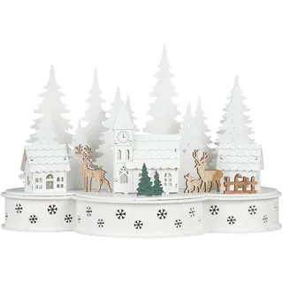 Spetebo LED Holz Weihnachtsstadt - 30 cm/weiß - Weihnachtsdorf Weihnachtsszene Tischdeko beleuchtet
