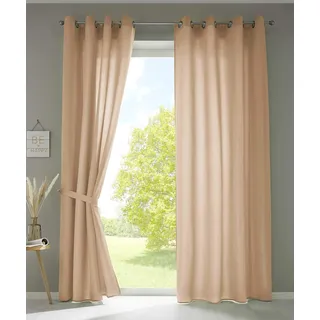 Gardinenbox 2er Set Vorhänge Schal Ösen »Berlin« HxB 225x140 cm Sand Blickdicht Microsatin Lichtdurchlässig Uni Matt, 20405N2
