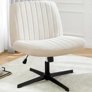 DUMOS Bürostuhl Ohne Armlehne, Atmungsaktives und Bequemes Netzgewebe Schneidersitz Stuhl, mit Verbreitertem Sitzkissen Criss Cross Chair, Geeignet für Büros, Schlafzimmer und Wohnzimmer (Weiß)