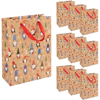 Idena 90406 - Geschenktaschen Wichtel, 10 Stück, Papiertüten in der Größe 34,5 x 25 x 8,5 cm, Geschenktüten für Weihnachten
