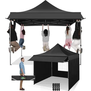 COBIZI Pavillon 3x3 Wasserdicht Stabil Winterfest mit Markisen und Seitenwänden,UV Schutz 50+ Popup Faltpavillon Partyzelt Pavillon Faltbar für Garten Camping Strand Hochzeit(3 mal 3m Schwarz)