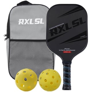 Kohlefaser Pickleball-Paddel,RXL SL Pickle Ball Paddel für drinnen und draußen mit Enthält 1 Pickleball-Schläger für fortgeschrittene Spieler,Zwei Pickleball-Bälle und eine Balltasche,Schwarz