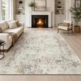 Capslpad Beige Abstraktes Teppich Wohnzimmer 160x230cm rutschfest Kurzflor Kunstwolle Schlafzimmer Teppich Waschbar Minimalistisch Bettvorleger Teppiche für Wohnzimmer Schlafzimmer Büro Bereich Dekor