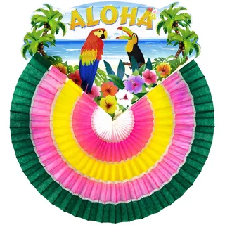 Widmann 95791 - Fächer Aloha, bunt, Ø 46 cm, Tropische Vögel, Dekoration, Hawaii, Mottoparty