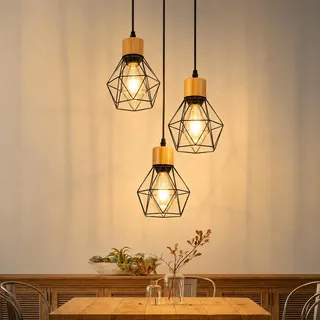ZMH Pendelleuchte Esstisch Hängelampe Vintage - 3 Flammig Hängend Holz