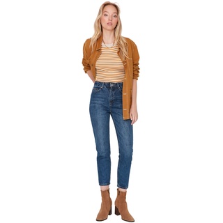 TRENDYOL Damen Trendyol Herren Hoher Bund Mom Jeans, Dunkelblau, 38 EU