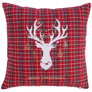 X-Mas Zierkissen , Rot , Textil , Hirsch , Füllung: Polyester , quadratisch , 45x45 cm , Oeko-Tex® Standard 100 , bügelleicht , Heimtextilien, Wohntextilien, Kissen, Zierkissen