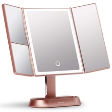 Fancii Kosmetikspiegel mit natürlichem LED Licht - Beleuchteter Schminkspiegel mit 5 Fach und 7 Fach Vergrößerungsspiegel - dimmbare Lichter, Touch Beleuchtung, Tischspiegel - Sora (Rosa)