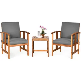 akhan FANTASK 3-TLG Balkonset aus Akazienholz, Balkonmöbel inkl. Beistelltisch und 2 Stühlen, 3-teiligen Gartenmöbel Set, mit 2 Sitzkissen & 2 Rückenkissen, für Garten, Balkon