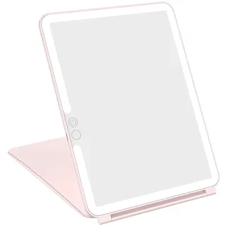 WEILY Schminkspiegel mit Beleuchtung, Kosmetikspiegel DREI Farben Einstellbarer Led Kosmetikspiegel, 2000 mAh USB Aufladbarer Beleuchteter Tischspiegel, Make up Spiegel für Reisen (Rosa)