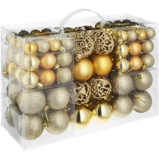 tectake Weihnachtskugeln ,Durchmesser 3, 4 und 6 cm,gold , Goldfarben, Goldfarben , Textil , Stern/Sternzeichen , Rund , 6x6x6 cm , Dekoration, Weihnachtsdekoration, Christbaumschmuck