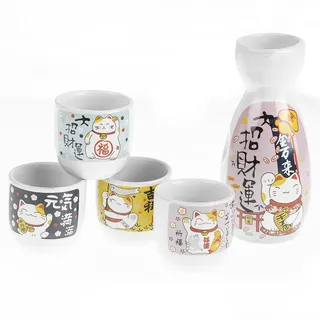 Lachineuse Sake-Set 4 Schalen und Karaffe mehrfarbig