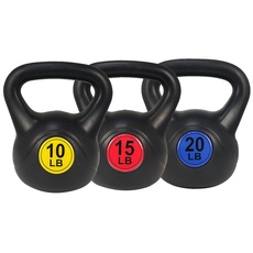 Signature Fitness Kugelhantel mit breitem Griff, Fitnessgewicht, Set mit 3 Stück, inklusive 4,5 kg, 6,8 kg, 9 kg, mehrfarbig