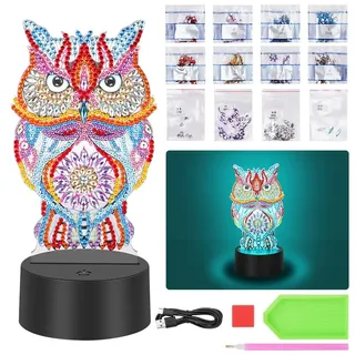 AUAUY Geschenke für Erwachsener, Eule Diamond Painting Kreative Nachtlicht Basteln am Geburtstag, 5D Diamantmalerei DIY Nachtlicht Mosaik Basteln Weihnachtsgeschenke