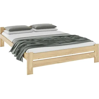 Holzbett Lattenrost Doppelbett Kiefer Bett Ehebett 120x200cm mit Kaltschaum Matratze - Braun