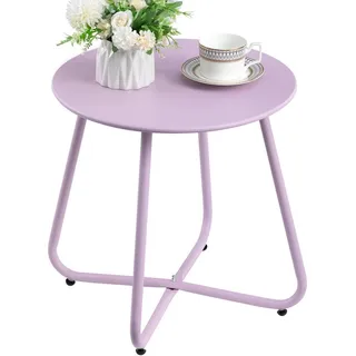 Gartentisch Wetterfest Metall Outdoor Beistelltisch Rund Patio Terrasse Wohnzimmer - Lila