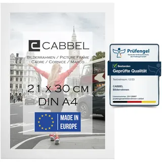 CABBEL Einzelpack (1 STK.) Bilderrahmen DIN A4 21x30 MDF Holz-Rahmen in Weiß | mit bruchsicherem Plexi-Glas/Modern