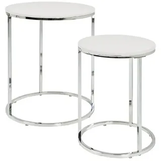 Haku-Möbel HAKU Beistelltische 2er Set Chrom weiß MDF Metall runder Couchtisch - Maße: H 40/50 x Ø 30/40 cm Style: Modern