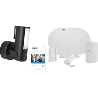 ABUS WLAN Licht Außen-Kamera (PPIC46520) & Funk-Alarmanlage Smartvest Basis-Set Einbruchmeldeanlage inkl. Bewegungsmelder & Öffnungsmelder - Testsieger - Fernzugriff iOS & Android App - weiß - 77442